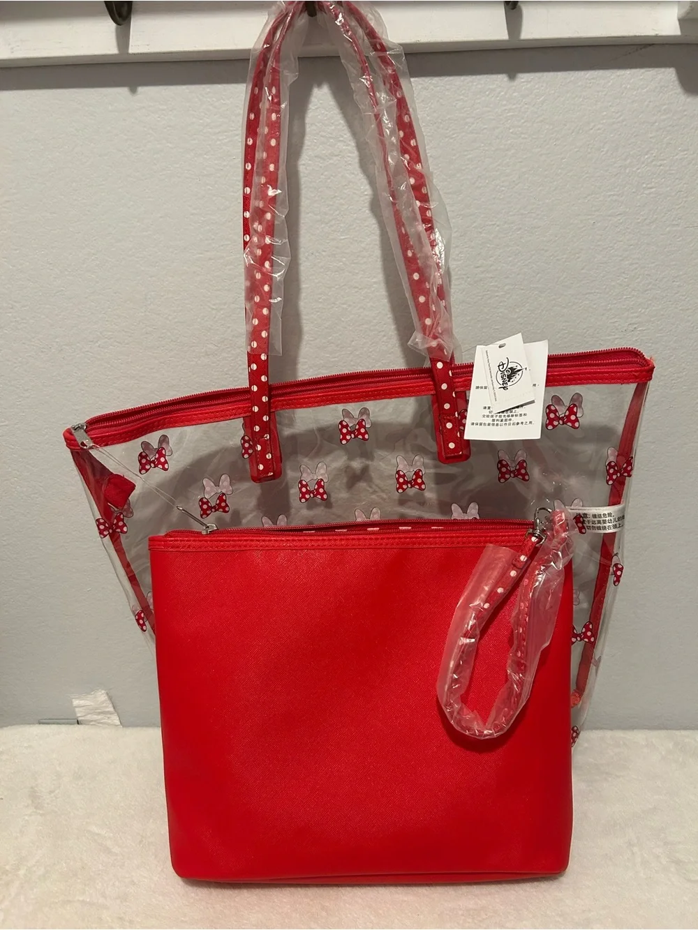 Disney Red Clear Tote with Red Polka Dot Bow Pouch NWT - Picture 2 of 6